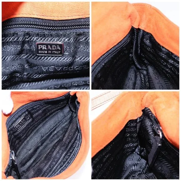 PRADA Shoulder Bag Suede Orange Silver Auth